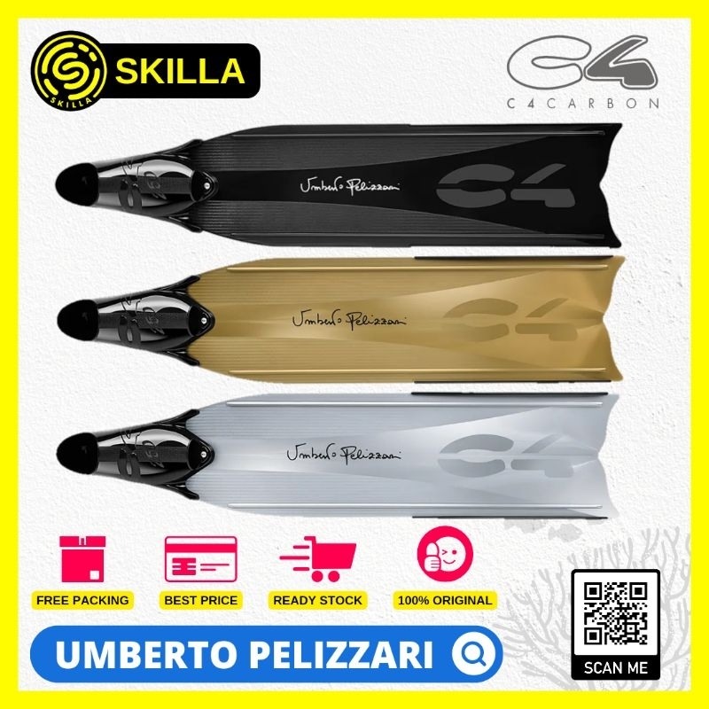 C4 Umberto Pelizzari Long Fins Freediving Spearfishing - Aurea (gold) & Sideral (Silver)